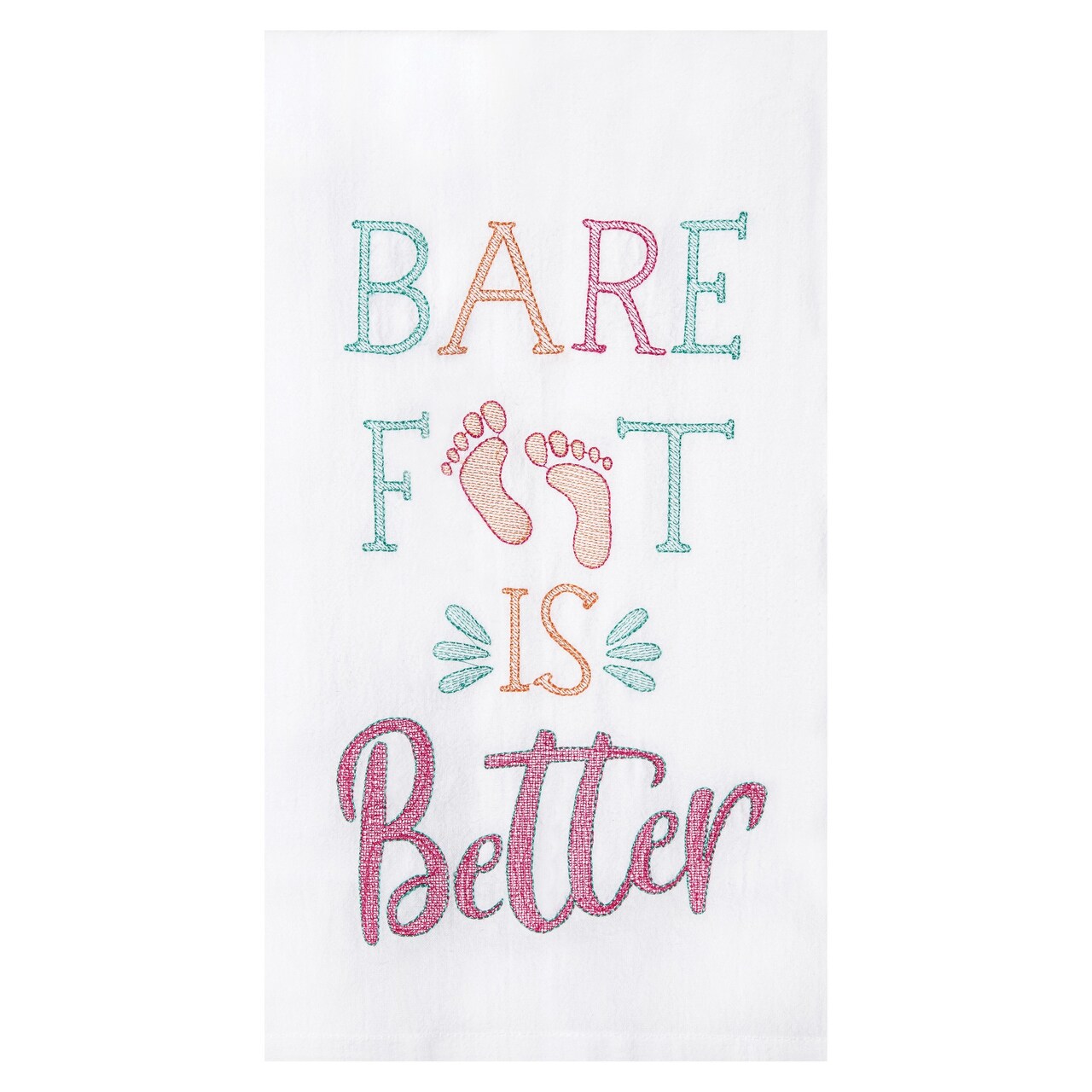 Barefoot Is Better Flour Sack Embroidered Cotton Kitchen Towel